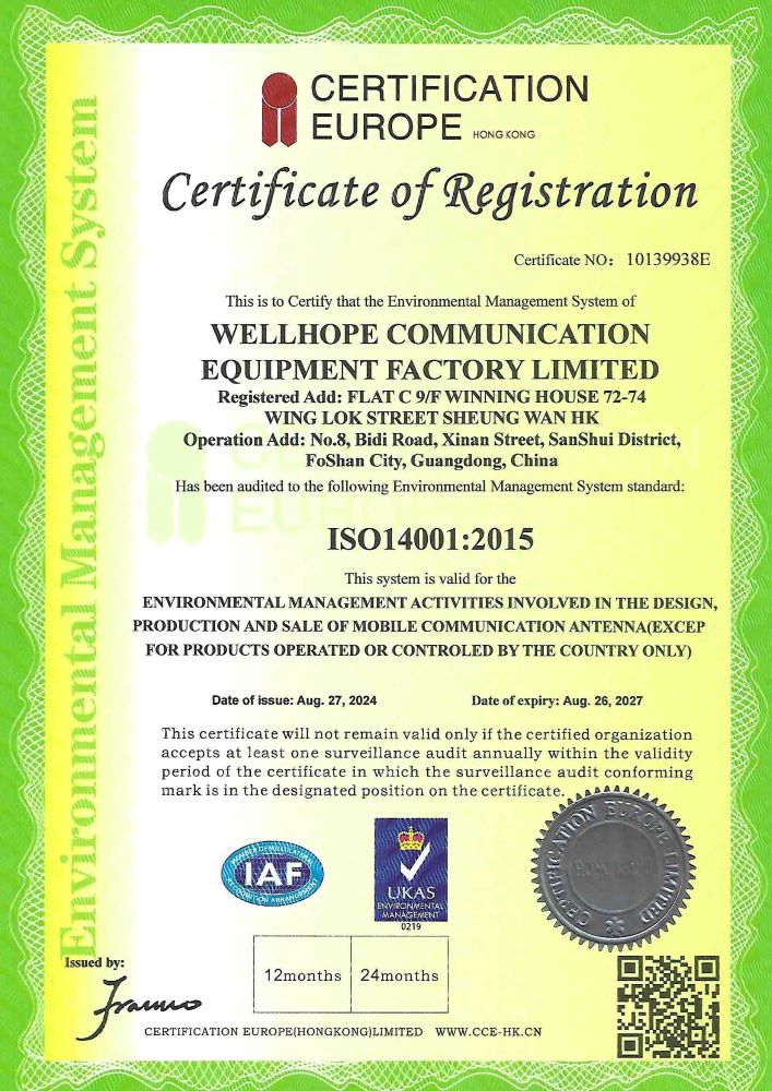 WHWIRELESS ISO 14001:2015 -sertifikaatti